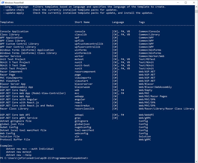 dotnet new templates